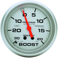 Auto Meter Gauge Ultra-Lite Vacuum/Boost 2 5/8 in. 30 in. Hg/20psi Mechanical Analog Each AMT-4401