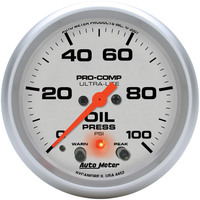 Auto Meter Gauge Ultra-Lite Oil Pressure 2 5/8 in. 100psi Digital Stepper Motor W/Peak & Warn Analog Each AMT-4452