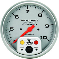 Auto Meter Gauge Ultra-Lite Tachometer 5 in. 0-10K RPM In-Dash Dual RANGE W/Peak Memory Analog Each AMT-4499