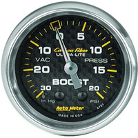 Auto Meter Gauge Carbon Fiber Vacuum/Boost 2 1/16 in. 30 in. Hg/20psi Mechanical Analog Each AMT-4701