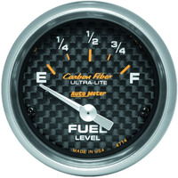 Auto Meter Gauge Carbon Fiber Fuel Level 2 1/16 in. 0-90 Ohms Electrical Analog Each AMT-4714