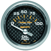 Auto Meter Gauge Carbon Fiber Oil Pressure 2 1/16 in. 100psi Electrical Analog Each AMT-4727