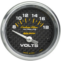 Auto Meter Gauge Carbon Fiber Voltmeter 2 1/16 in. 18V Electrical Analog Each AMT-4791