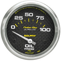 Auto Meter Gauge Carbon Fiber Oil Pressure 2 5/8 in. 100psi Electrical Analog Each AMT-4827