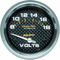 Auto Meter Gauge Carbon Fiber Voltmeter 2 5/8 in. 18V Electrical Analog Each AMT-4891