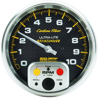 Auto Meter Gauge Carbon Fiber Tachometer 5 in. 0-10K RPM In-Dash w/ Peak Memory Analog Each AMT-4894