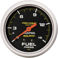Auto Meter Gauge Pro-Comp Fuel Pressure 2 5/8 in. 15psi Liquid Filled Mechanical Analog Each AMT-5411