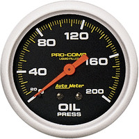 Auto Meter Gauge Pro-Comp Oil Pressure 2 5/8 in. 200psi Liquid Filled Mechanical Analog Each AMT-5422