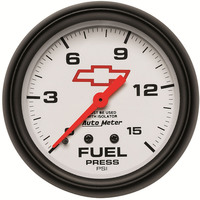 Auto Meter Gauge Bowtie White Fuel Pressure 2 5/8 in. 15psi Mechanical W/Isolator GM Analog Each AMT-5813-00406