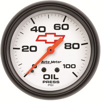 Auto Meter Gauge Bowtie White Oil Pressure 2 5/8 in. 100psi Mechanical GM Each AMT-5821-00406