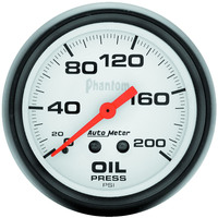 Auto Meter Gauge Phantom Oil Pressure 2 5/8 in. 200psi Mechanical Analog Each AMT-5822