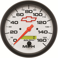 Auto Meter Gauge Bowtie White Speedometer 5 in. 160mph Electric Programmable GM Each AMT-5889-00406