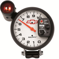 Auto Meter Gauge Bowtie White Tachometer 5 in. 0-10K RPM Pedestal w/ EXT. Shift-Lite GM Each AMT-5899-00406