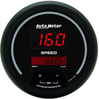 Auto Meter Gauge Sport-Comp Speedometer 3 3/8 in. 260mph/260km/h Electrical Programmable Digital Black w/ Red LED Each AMT-6388
