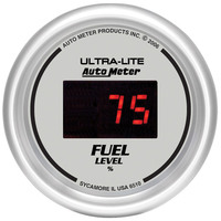 Auto Meter Gauge Ultra-Lite Ultra-Lite Fuel Level 2 1/16 in. 0-280 Ohms Programmable. Digital Silver Dial w/ Red LED Digital Each AMT-6510