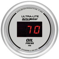 Auto Meter Gauge Ultra-Lite Ultra-Lite Oil Pressure 2 1/16 in. 100psi Digital Silver Dial w/ Red LED Digital Each AMT-6527