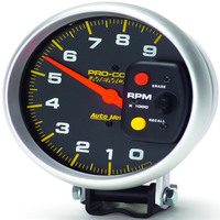 Auto Meter Gauge Pro-Comp Tachometer 5 in. 0-9k RPM Pedestal W/Peak Memory Analog Each AMT-6809