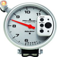 Auto Meter Gauge Ultra-Lite Tachometer 5 in. 0-11k RPM Pedestal w/ Quick Lite Dual RANGE W/Peak Memory Analog Each AMT-6855