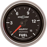 Auto Meter Gauge Sport-Comp II Fuel Pressure 2 5/8 in. 15psi Mechanical Analog Each AMT-7611