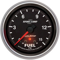 Auto Meter Gauge Sport-Comp II Fuel Pressure 2 5/8 in. 15psi Stepper Motor w/ Peak & Warn Analog Each AMT-7661