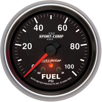 Auto Meter Gauge Sport-Comp II Fuel Pressure 2 5/8 in. 100psi Stepper Motor w/ Peak & Warn Analog Each AMT-7663