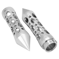 Attitude Inc Billet Handle Bar Grips Chrome Grater Spike Set for Harley