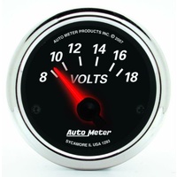 Auto Meter Designer Black II Voltmeter Gauge 2-1/16" Electric 8-18 volts AU1293