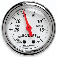 Auto Meter Arctic White Series Boost/Vacuum Gauge 2-1/16" 30 in. Hg-Vac/20 psi