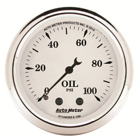 Auto Meter Old Tyme White Oil Pressure Gauge 2-1/16" Mechanical 0-100 psi AU1621