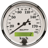 Auto Meter Old Tyme White Speedometer3-1/8" In-Dash Programmable 0-190 kph
