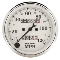 Auto Meter Old Tyme White Speedometer 3-1/8" In-Dash Mechanical 0-120 mph AU1693
