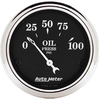 Auto Meter Old Tyme Black Series Oil Pressure Gauge 2-1/16" Electric 0-100 psi