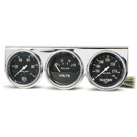 Auto Meter Auto gage Three-Gauge Chrome Console 2-5/8" Mechanical Oil Water Volt