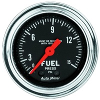 Auto Meter Traditional Chrome Fuel Pressure Gauge 2-1/16" w/Isolator 0-15 psi