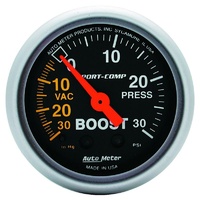 Auto Meter Sport-Comp Series Boost/Vacuum Gauge 2-1/16" Mechanical 30 psi AU3303