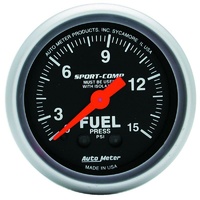 Auto Meter Sport-Comp Series Fuel Pressure Gauge 2-1/16" With Isolator 0-15 psi