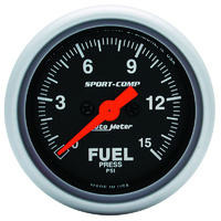 Auto Meter Sport-Comp Series Fuel Pressure Gauge 2-1/16" Electric 0-15 psi