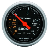 Auto Meter Sport-Comp Series Boost/Vacuum Gauge 2-1/16" Full Sweep 15 psi AU3376