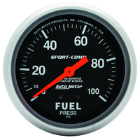 Auto Meter Sport-Comp Series Fuel Pressure Gauge 2-5/8" Mechanical 0-100 psi