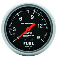Auto Meter Sport-Comp Series Fuel Pressure Gauge 2-5/8" With Isolator 0-15 psi