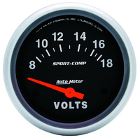 Auto Meter Sport-Comp Series Voltmeter Gauge 2-5/8" Electric 8-18 volts AU3592