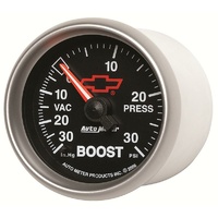 Auto Meter Chev Bow-Tie Boost Gauge 2-1/16" Black Dial Mechanical 30 psi
