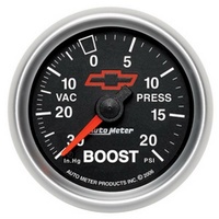 Auto Meter Chev Bow-Tie Boost Gauge 2-1/16" Black Dial Mechanical 20 psi