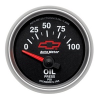 Auto Meter Chev Bow-Tie Oil Pressure Gauge 2-1/16" Black Dial Electric 0-100 psi