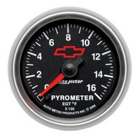 Auto Meter Chev Bow-Tie Pyrometer Gauge 2-1/16" Black Dial Electrical 0-1600°F