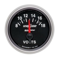 Auto Meter Sport-Comp II Voltmeter Gauge 2-1/16" Short Sweep Electric 8-18 volts