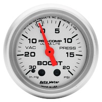 Auto Meter Ultra-Lite Series Boost/Vacuum Gauge 2-1/16" Mechanical 20 psi AU4301