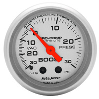 Auto Meter Ultra-Lite Series Boost/Vacuum Gauge 2-1/16" Mechanical 30 psi AU4303