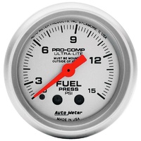 Auto Meter Ultra-Lite Series Fuel Pressure Gauge 2-1/16" with Isolator 0-15 psi