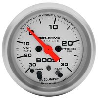 Auto Meter Ultra-Lite Series Boost/Vacuum Gauge 2-1/16" Electric 15 psi AU4376